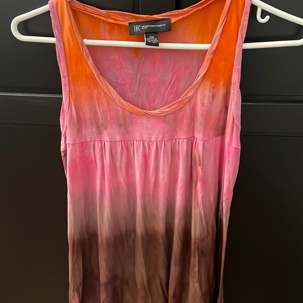 Inc petite multicolour tie dye tank top. Pink/orange/brown. Size s.